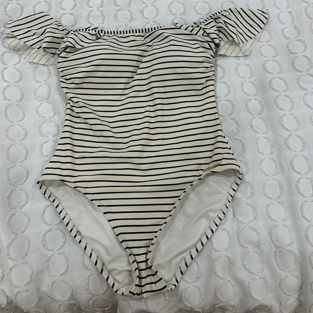 Striped one piece bathing suit